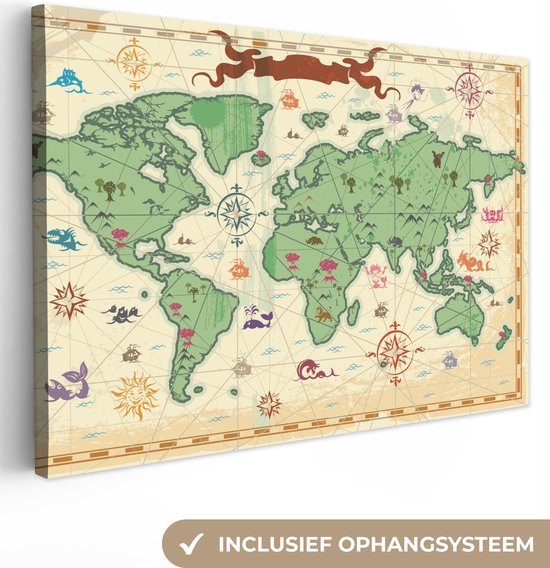 Wereldkaart Schatkaart canvas Wereldkaart Canvas