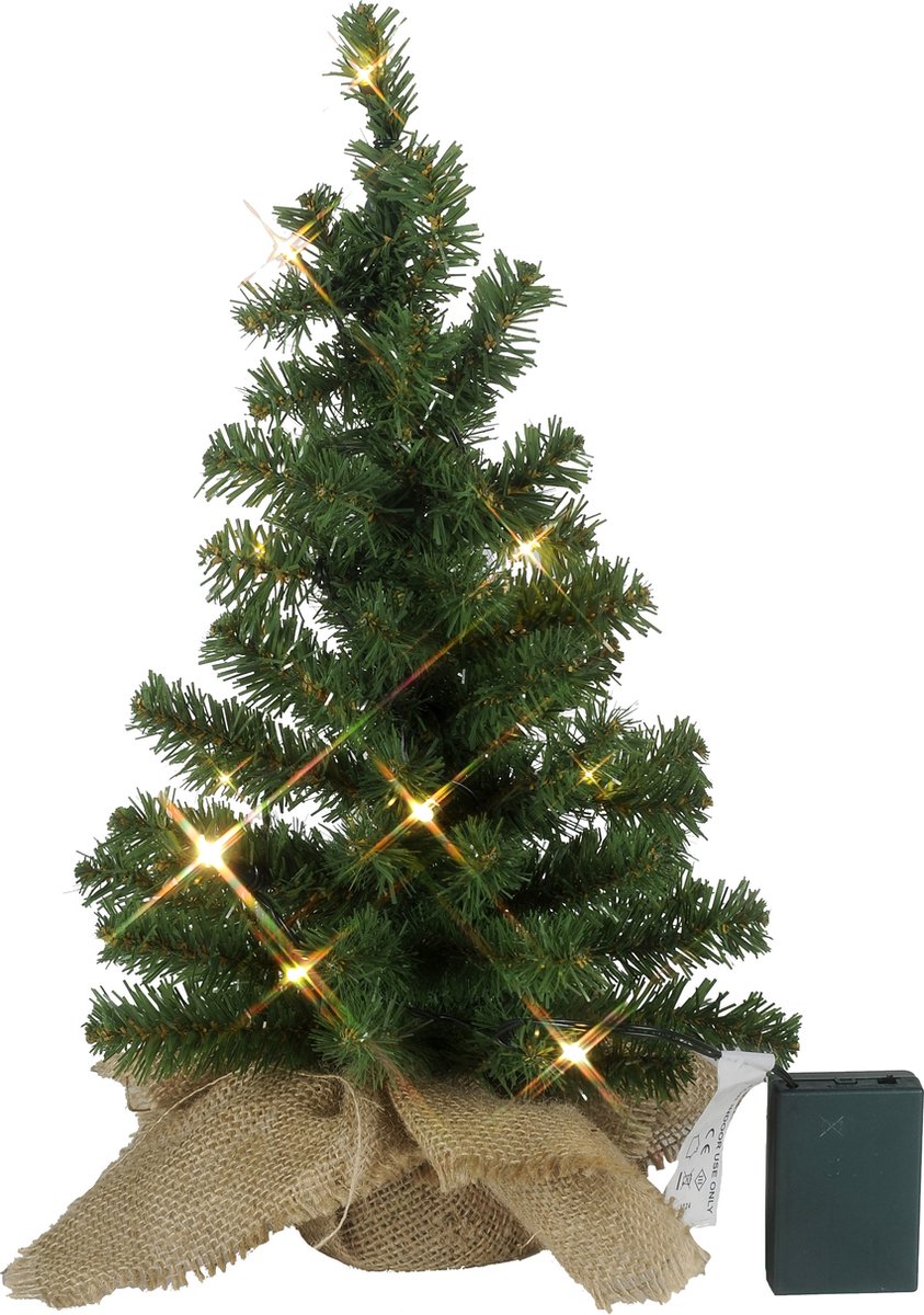 Star Trading Toppy kunstkerstboom vanStar Trading, kleine kerstboom in het groen met LED-lichtketting en timer voor binnen, warm wit, werkt op batterijen, hoogte: 45 cm