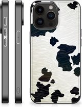 GSM Hoesje Geschikt voor iPhone 15 Pro Max Silicone Hoesje met Zwarte rand Koeienvlekken