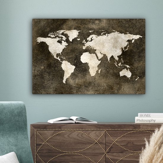 Peintures Toile Wereldkaart - Vintage - Sépia - 150x100 cm - Décoration murale