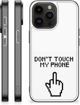 Hoesje Geschikt voor iPhone 15 Pro Max Leuk TPU Back Case met Zwarte rand Finger Don't Touch My Phone