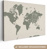 Canvas Wereldkaart - 90x60 - Wanddecoratie Wereldkaart - Dieren - Leeuw