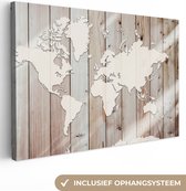 Canvas Wereldkaart - 60x40 - Wanddecoratie Wereldkaart - Hout - Simpel