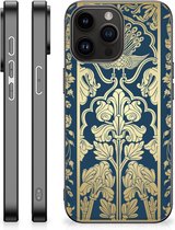 Hoesje Customize Geschikt voor iPhone 15 Pro Max Back Cover Siliconen Hoesje met Zwarte rand Beige Flowers