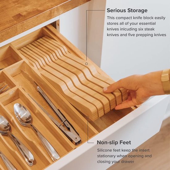 CASE ELEGANCE Bamboe Keukenmessenblok Houder Organizer - Houdt 5