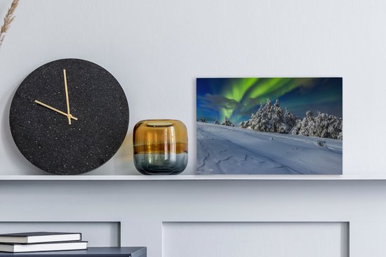 Aurores boréales au-dessus d'un paysage d'hiver avec des arbres toile 2cm 30x20 cm - petit - Tirage photo sur toile (Décoration murale salon / chambre) / phénomènes naturels Peintures sur toile
