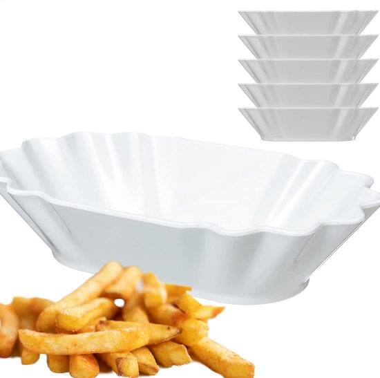 Pometschaal, Snackworst, Schaal voor friet, Curryworst, Herbruikbare Worstschaal, Snackschaal voor Snacks, Melamine borden, vaatwasmachinebestendig, ovaal, 6 stuks