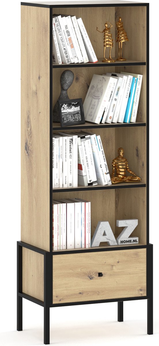 AZ-Home - Vitrinekast Livi 2 - Eiken - Zwart - 59 cm - Kast - Boekenkast - Opbergkast