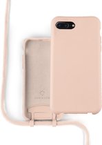 Coverzs Silicone case met koord - Telefoonhoesje met koord - Backcover hoesje met koord - touwtje - geschikt voor Apple iPhone 7/8 Plus - roze