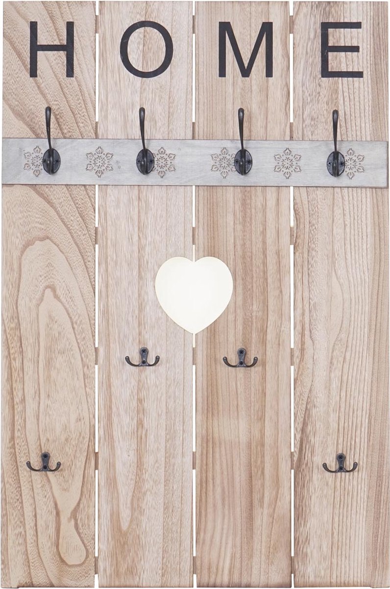 MCW Wandgarderobe MCW-C89 Home, garderobe paneel garderobe, shabby look vintage, 8 haken 91x60cm ~ naturelbruin
