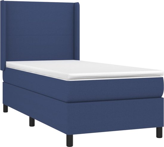 vidaXL Sommier tapissier avec matelas et tissu LED Bleu 100 x 200 cm