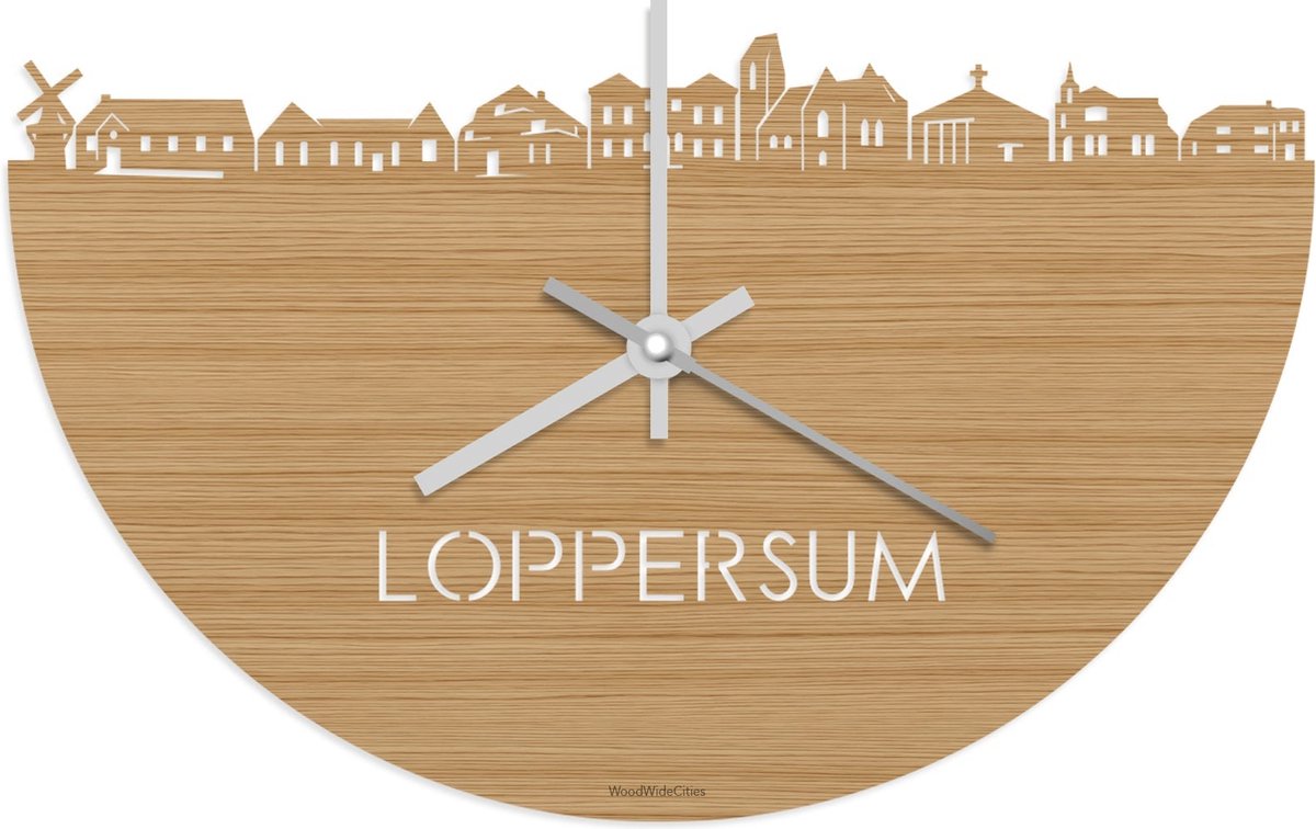 Skyline Klok Loppersum Bamboe hout - Ø 40 cm - Stil uurwerk - Wanddecoratie - Meer steden beschikbaar - Woonkamer idee - Woondecoratie - City Art - Steden kunst - Cadeau voor hem - Cadeau voor haar - Jubileum - Trouwerij - Housewarming -