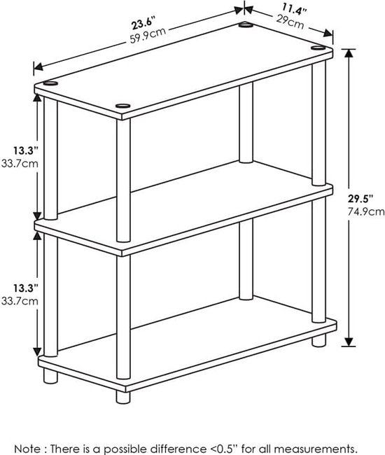 Furinno Hoekplank met 5 niveaus, multifunctioneel rek, composiethout, pvc- buizen, donkere kers en zwart, 29,46 x 29,46 x 146,56 cm