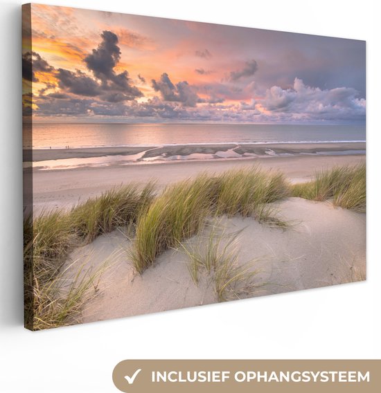 Tableaux sur toile nature - Plage - Mer - Dune - Coucher de soleil - Peintures sur toile - Photo sur toile - Peintures salon - Chambre - 120x80 cm