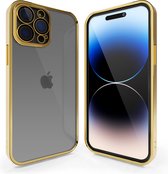 Coverzs telefoonhoesje geschikt voor Apple iPhone 13 Pro Max hoesje clear soft case camera cover - transparant hoesje met gekleurde rand - goud