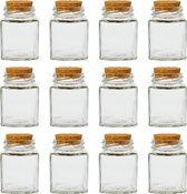 Transparante glazen flessen met kurksluiting, 12 kleine vierkante transparante flessen met kurk, voor vintage bruiloftsdecoratie, doe-het-zelf, huis, kleine geschenken, 100 ml