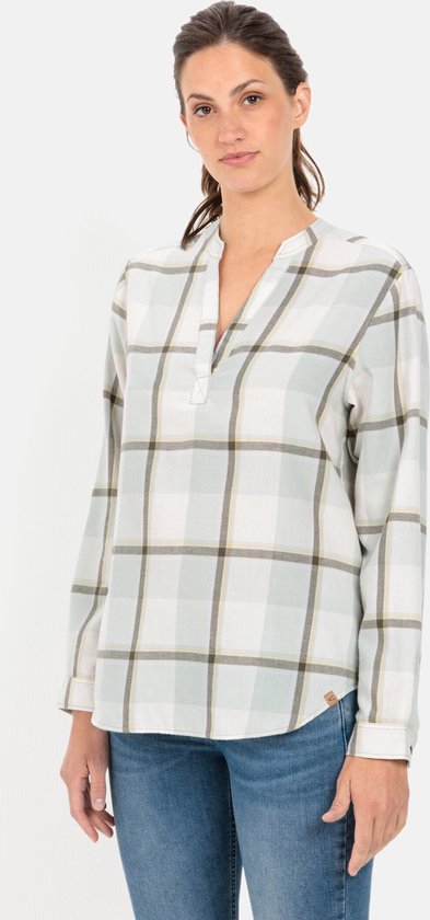 camel active Slip-on blouse met flanellen ruitpatroon - Maat womenswear-L - Kaki