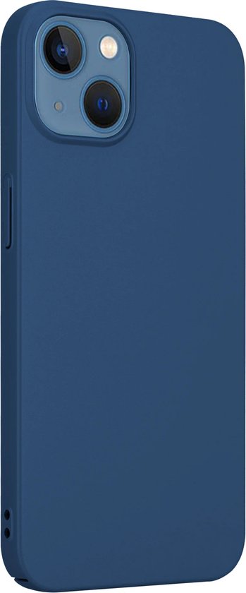 Zijaanzicht van een donkerblauw telefoonhoesje voor iPhone 13 mini.