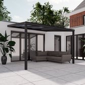 Pratt & Söhne Abri de terrasse 4x3,5 m - Auvent de jardin en polycarbonate transparent et résistant aux intempéries - Véranda avec stores pare-soleil et pieds en aluminium - Anthracite