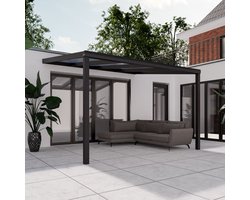 Pratt & Söhne terrasoverkapping 4x3.5 m - Overkapping tuin met helder en weerbestendig polycarbonaat - Veranda met zonwering en poten van aluminium - Antraciet