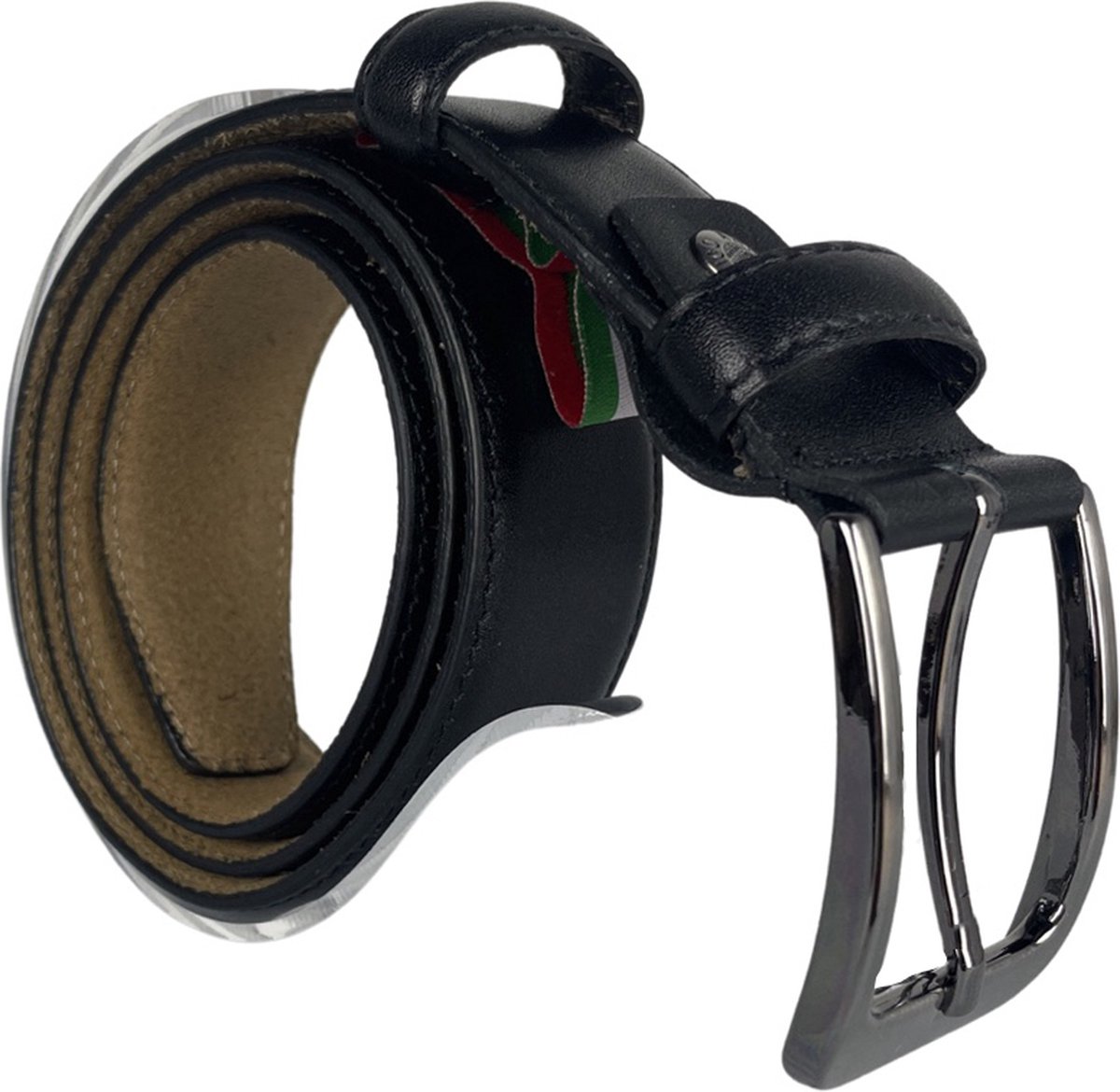 Broekriem Heren - Riem Heren Zwart - 3.5 cm Breed - Riem Dames - Zwart Leer - Totale Riem Lengte 135 cm (Taillemaat tot 115 cm)