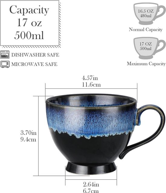 Grande tasse à café, tasses à cappuccino, tasse à café en porcelaine de 500  ml, grande