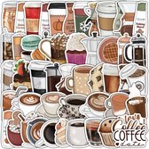 Koffie Café Barista Stickers met Cappuccino, Espresso, Gebakjes etc. - 50 stuks - 5x7CM