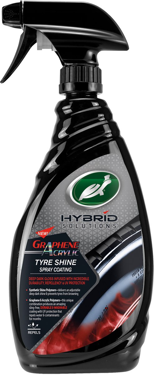 Turtle Wax hs tyre shine - maakt banden zwart - geeft banden weer glans - bandengel op basis van acryl - in spray flacon - makkelijk te verwerken - 680ml