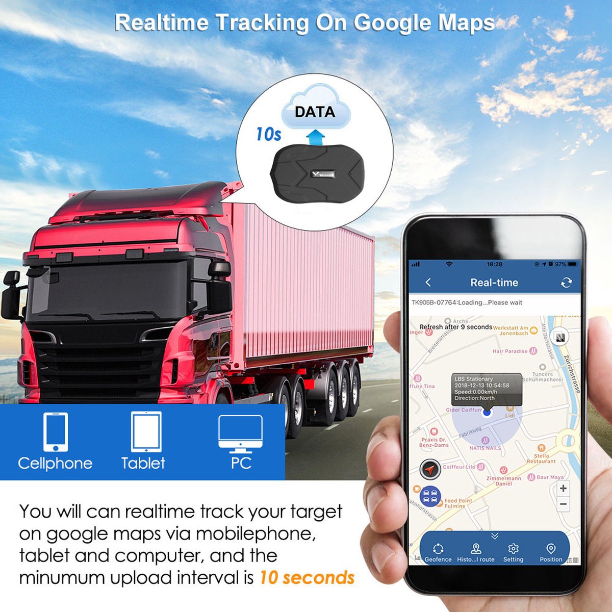 Trackitt - GPS Tracker met Magneet - Waterdicht - 180 Dagen Accu - Gratis APP/Simkaart Data - Geschikt voor Auto - Container - Machine - Boot - Motor
