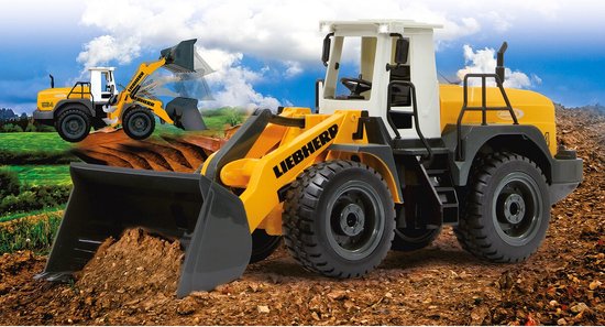 JAMARA 405007 - wiellader Liebherr 564 1:20 2,4 G - schop optillen/omlaag kantelen, realistisch motorgeluid (uitschakelbaar), programmeerbare functies, knipperlichten, automatische uitschakelfunctie
