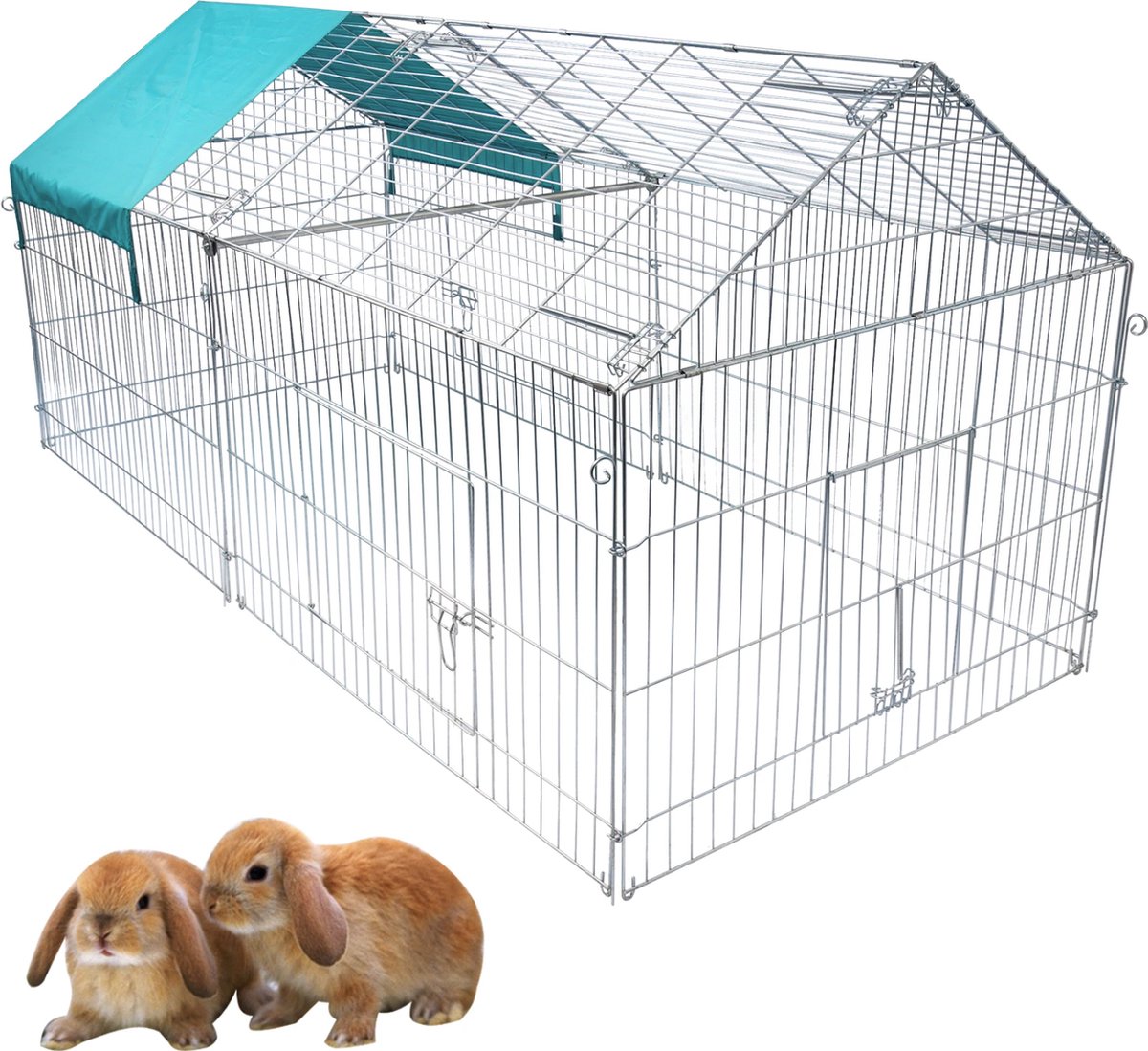 Happyment Luxe Dierenren Ziva XL - Ren - Kippenren - Puppyren - Kattenren - Konijnenren - Knaagdierenren - Hondenbench - Zilver - 220x103x103 cm thumbnail 3