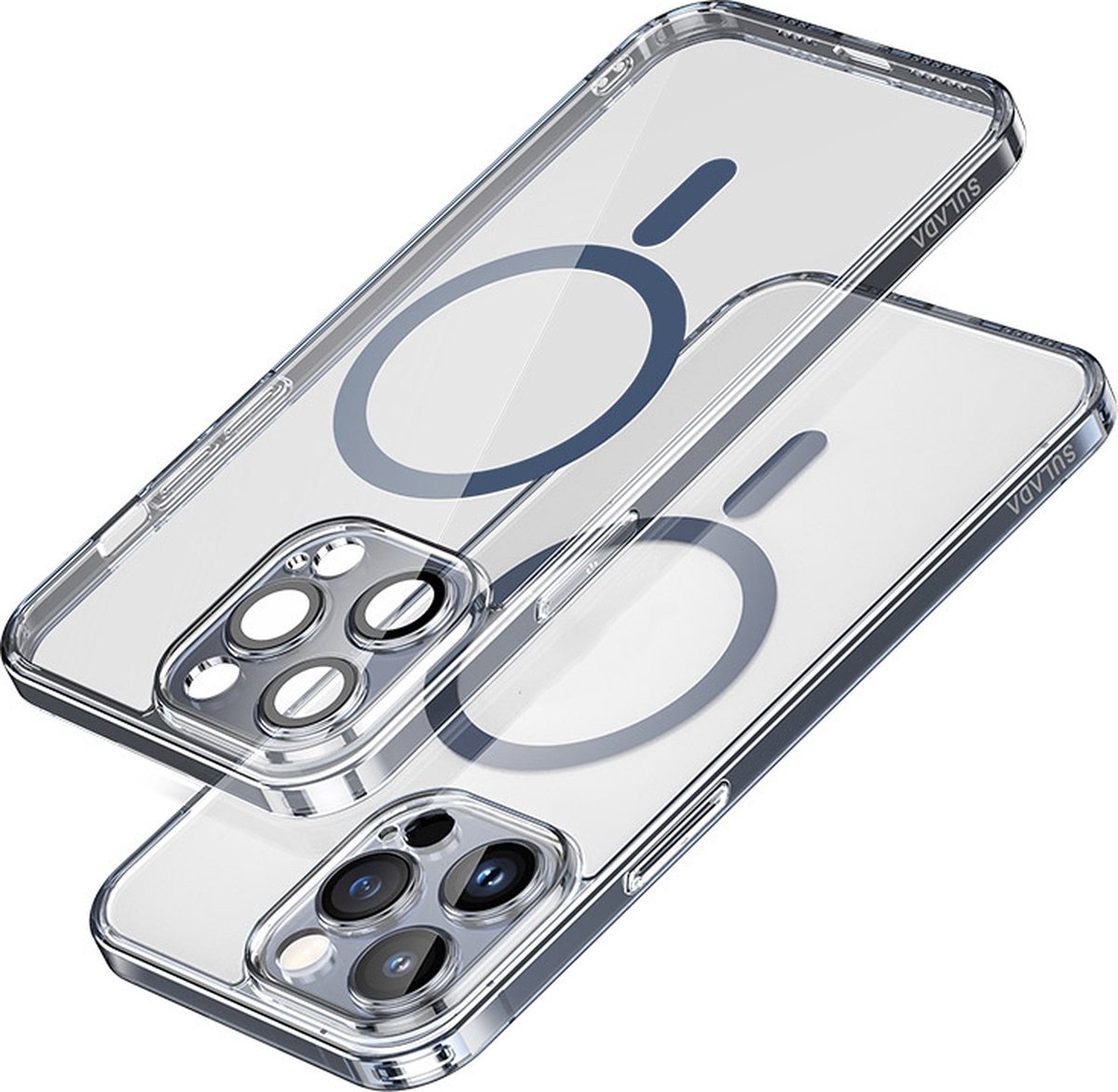 Sulada Electroplated Backcover voor iPhone 14 Pro met stootvaste bescherming, lensbeschermer en magnetische ring blauw