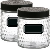 Voorraadpot/bewaarpot Roma - 4x - 500 ml - glas - zwart - incl. etiketten