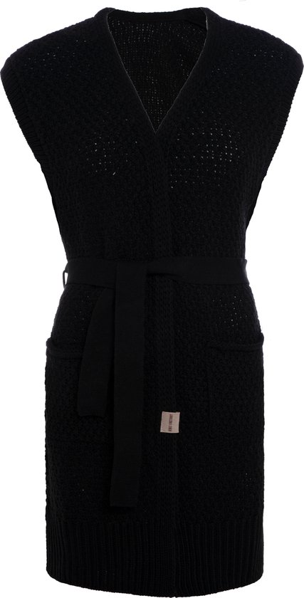 Knit Factory Luna Gebreide Gilet - Gebreid vest zonder mouwen - Mouwloos dames vest - Mouwloze zwarte cardigan - Zwart - 40/42