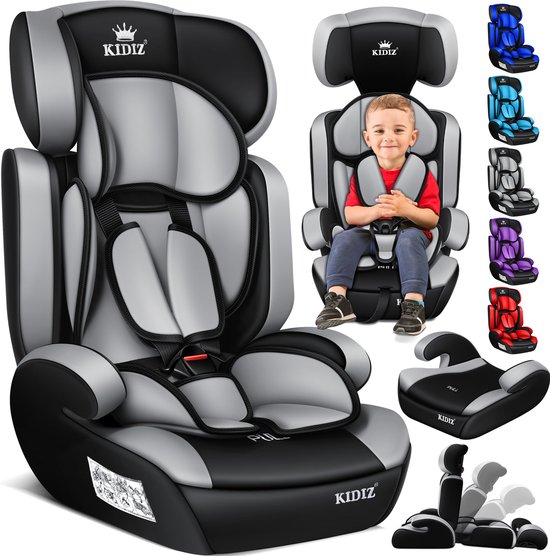 KIDIZ® kinderautostoeltje | kuip autostoeltje | 9 kg - 36 kg 1-12 jaar | groep 1/2 / 3 | universeel | goedgekeurd volgens ECE R44/04 | 6 verschillende kleuren | - Grijs