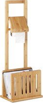 Toiletrolhouder met tijdschriftenrek, bamboe, staand, voor badkamer & wc, closetrolhouder HBD 81,5 x 30,5 x 21 cm
