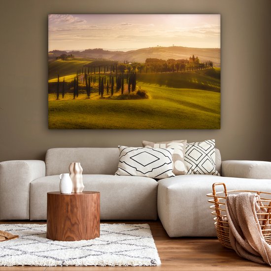 Peinture sur toile - Paysage - Vert - Colline - Toile entoilée - Décoration murale salon - 150x100 cm - Photo sur toile