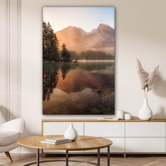 Toile toile - Peinture sur toile - Water - Arbres - Berg - Brouillard - Photo sur toile - 80x120 cm - Peintures sur toile