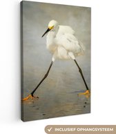 Canvas doek - Foto op canvas - Reiger - Vogel - Water - Natuur - Wanddecoratie - 80x120 cm - Canvas schilderij