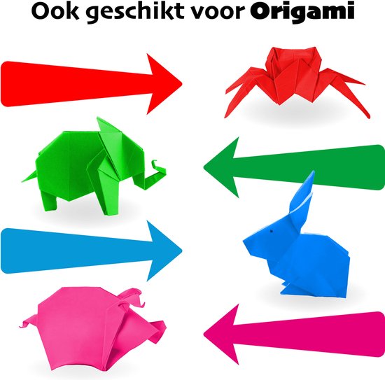 180x Gekleurd papier - knutselpapier - afmeting: 20x20 CM - 10 verschillende kleuren - vouwblaadjes - Origami - Craft Sensations
