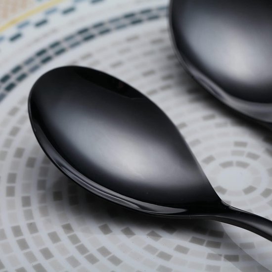Kyraton Zwarte Theelepels 12 Stuks 14cm Roestvrij Staal Zwart Titanium Plating Lepels, Dessertlepel, Gouden Theelepel, Lepel Zilverwerk