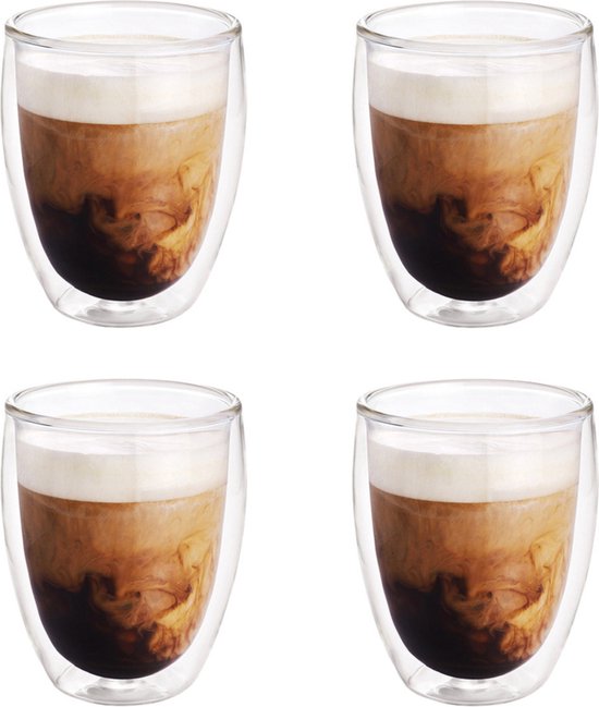 Tasse à double paroi en verre cappuccino, 4 tasses, barista, 250
