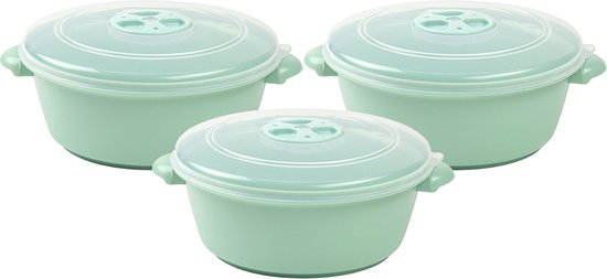 Plat à micro-ondes avec couvercle/valve - 3x - 1 litre - vert clair - plastique - sans BPA