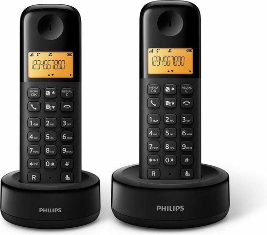 Philips D1602B/01 Huistelefoon - DECT Telefoon - 2 Handsets - Zwart - Philips