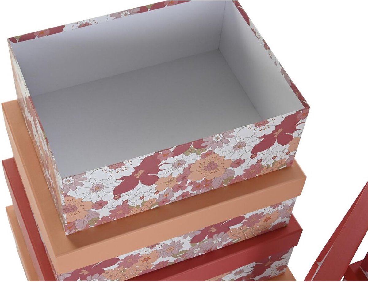 Goedkoopste Set van opstapelbare opbergboxen DKD Home Decor Blommor Karton