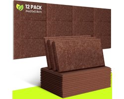 12 stuks akoestische platen 9 mm dik gewatteerd zonder lijm aan de achterkant 34 x 20 cm geluidsisolerende isolatieplaat geluidsabsorberende geluidsreductieplaten voor kantoordeuren CY0313-7 bruin