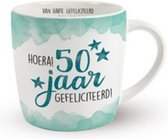 Koffie - Mok - Hoera 50 jaar - lint: "Speciaal voor jou" - Cadeauverpakking met gekleurd lint
