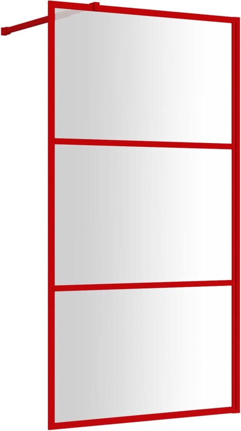 vidaXL-Inloopdouchewand-transparant-115x195-cm-ESG-glas-rood