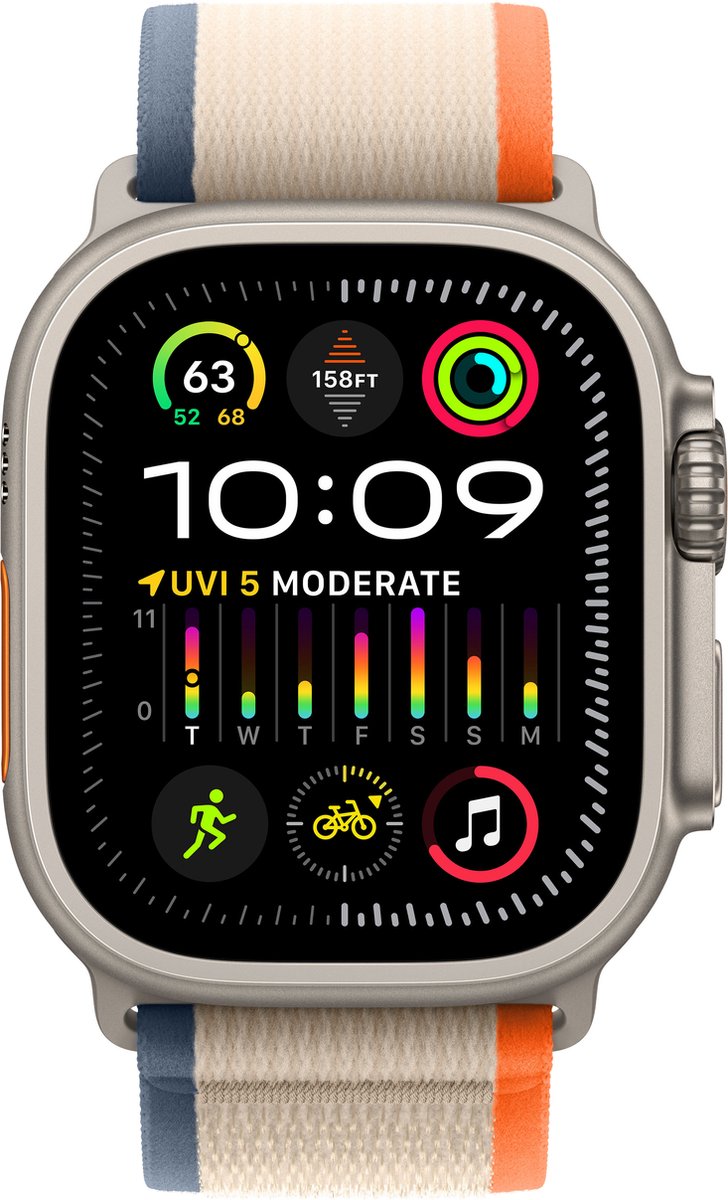 Bol.com Apple Watch Ultra 2 - GPS + Cellular - 49mm - Titanium Case with Orange/Beige Trail Loop - M/L aanbieding