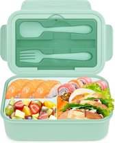 Boîte à lunch Bento à 3 compartiments - Vert clair - 1400 ml - Boîte à lunch avec couverts - Boîte à goûter pour école, travail, pique-nique